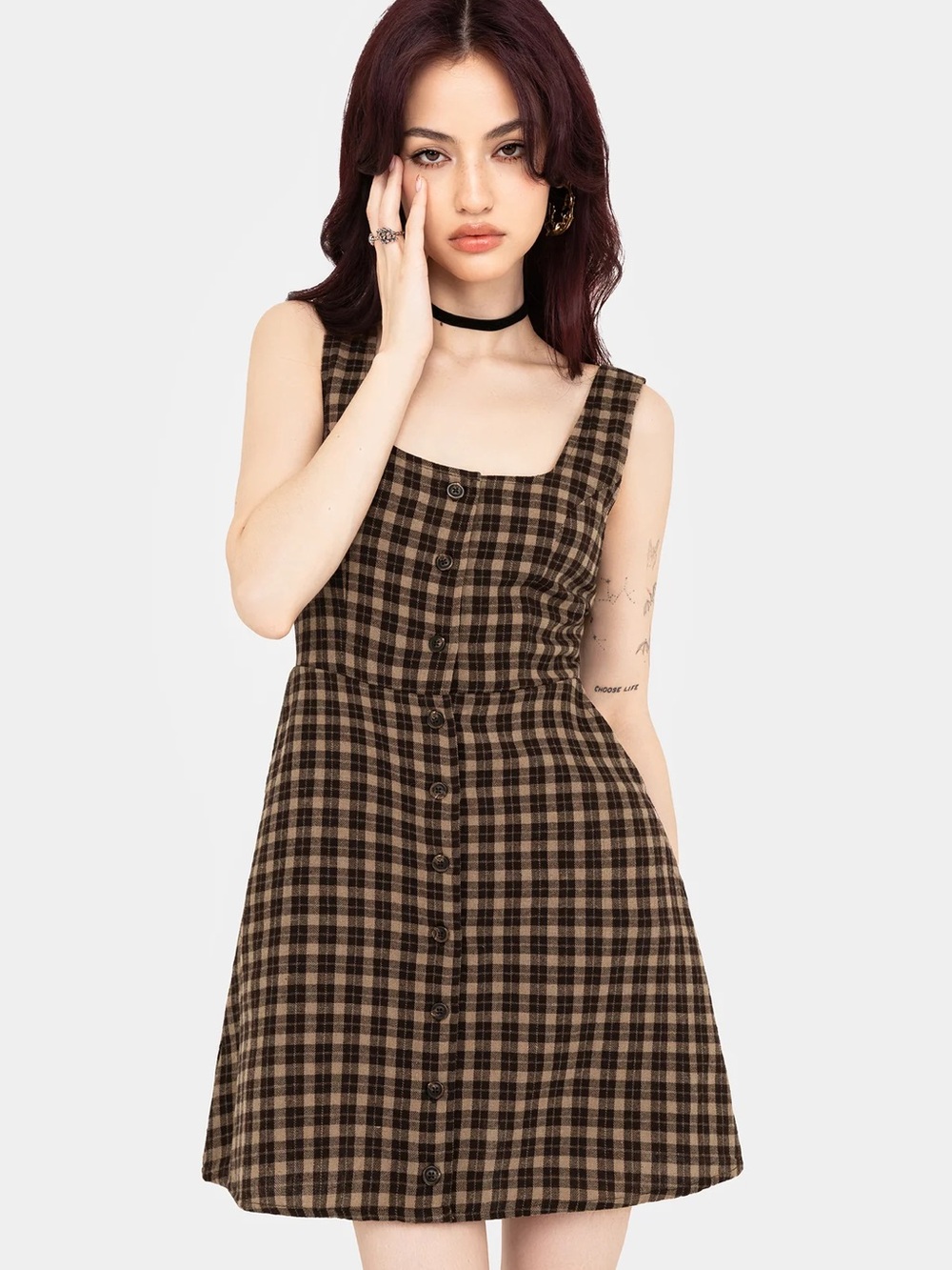 Disturbia - Terra Cotton Check Sleevless Button Up Mini Dress size 12